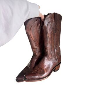 Lucchese Brown Leather Mad Dog Goat Mid Calf Boots Cowgirl Cowboy Women's 6.5